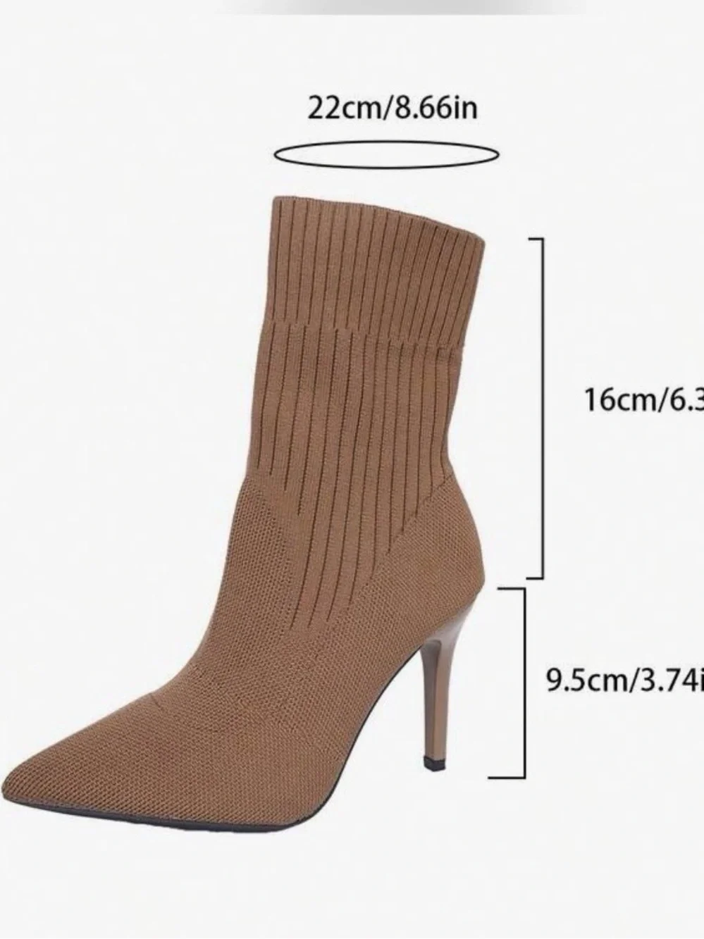 Women's Pointed Toe Knit Sock Booties in Brown size 7.5 & 9
